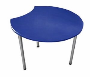 Wave Desk with a blue top and chrome legs