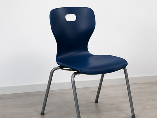 Navy blue school chair with steel legs